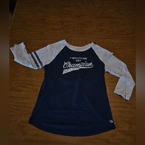 Champion Shirt Women Gray Raglan 3/4 Long Sleeve Baseball Shirt Small